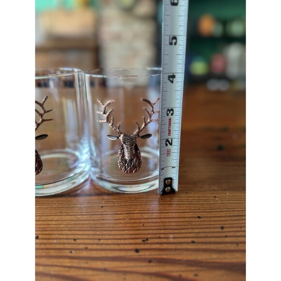 Brass Gold STAG Deer Medallion Double Old-Fashioned Glasses   (2) - Picture 9 of 10